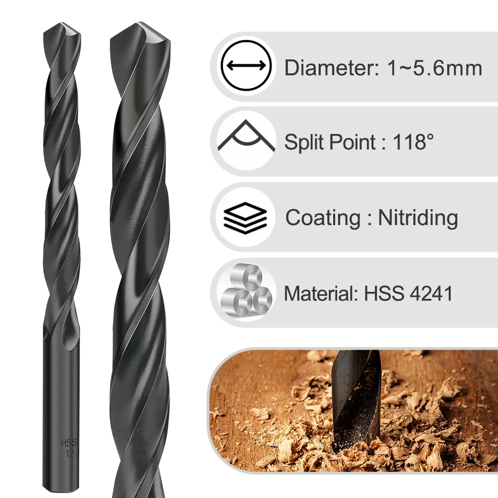XCAN 1pc HSS Twist Drill Bit 1.0-5.6mm Nitride Coated Straight Shank Drill Bit For Metal Wood Drilling Hole Cutter Tools