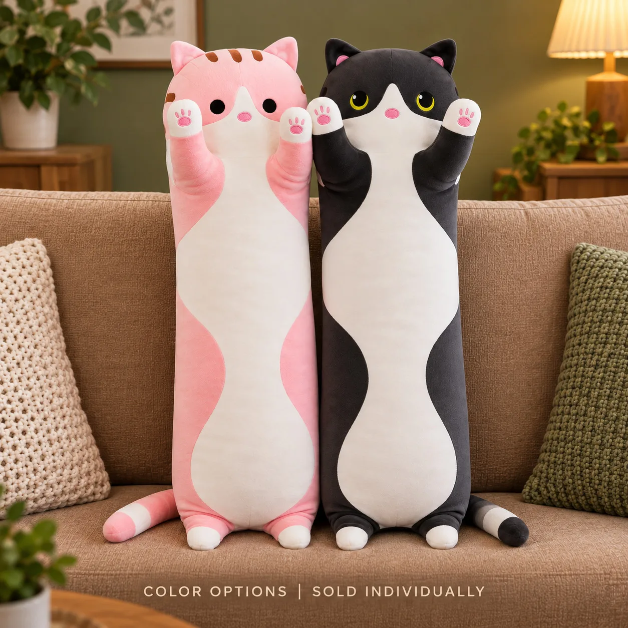 Long Cat Plush Body Pillow Cute Cartoon Stuffed Animal Hugging Cushion Sofa Bedroom Living Room Decor Kawaii Birthday Gifts