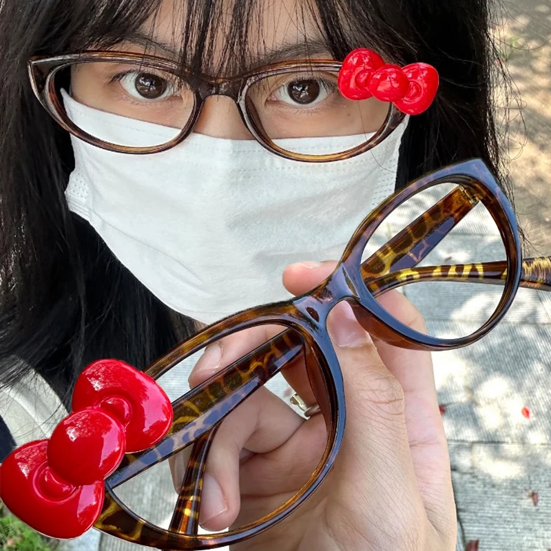 

Красные очки с бантом для женщин и девушек, оправа с леопардовым принтом в стиле Y2K, ретро-очки с защитой от синего света, аксессуар для глаз