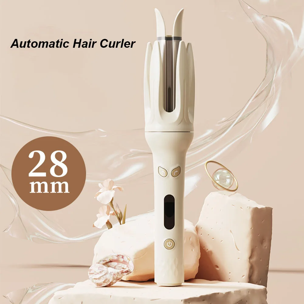 

Высококачественная автоматическая вращающаяся плойка для завивки волос 28 мм с керамическим и ионным покрытием, защита от ожогов, дорожный стайлер для всех типов волос