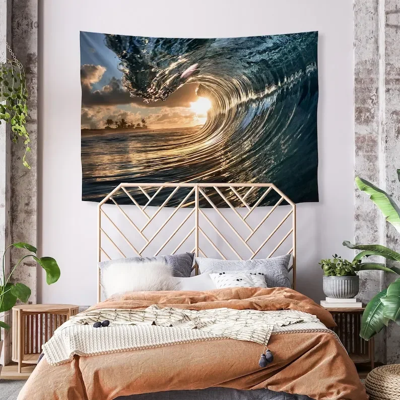 Pro-Graphx Tapestry Ocean Wave - Boho Wall Hanging Design Large Landscape for Living Room, Bedroom, Dorm Tapestry