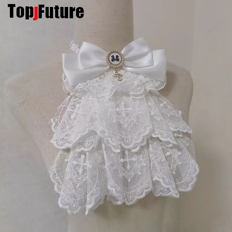 Retro Royal Court Y2K Girl Women Men Lolita White Tie Punk drool bib Necktie Accessories Goth Tie Collar Halloween Gorgeous