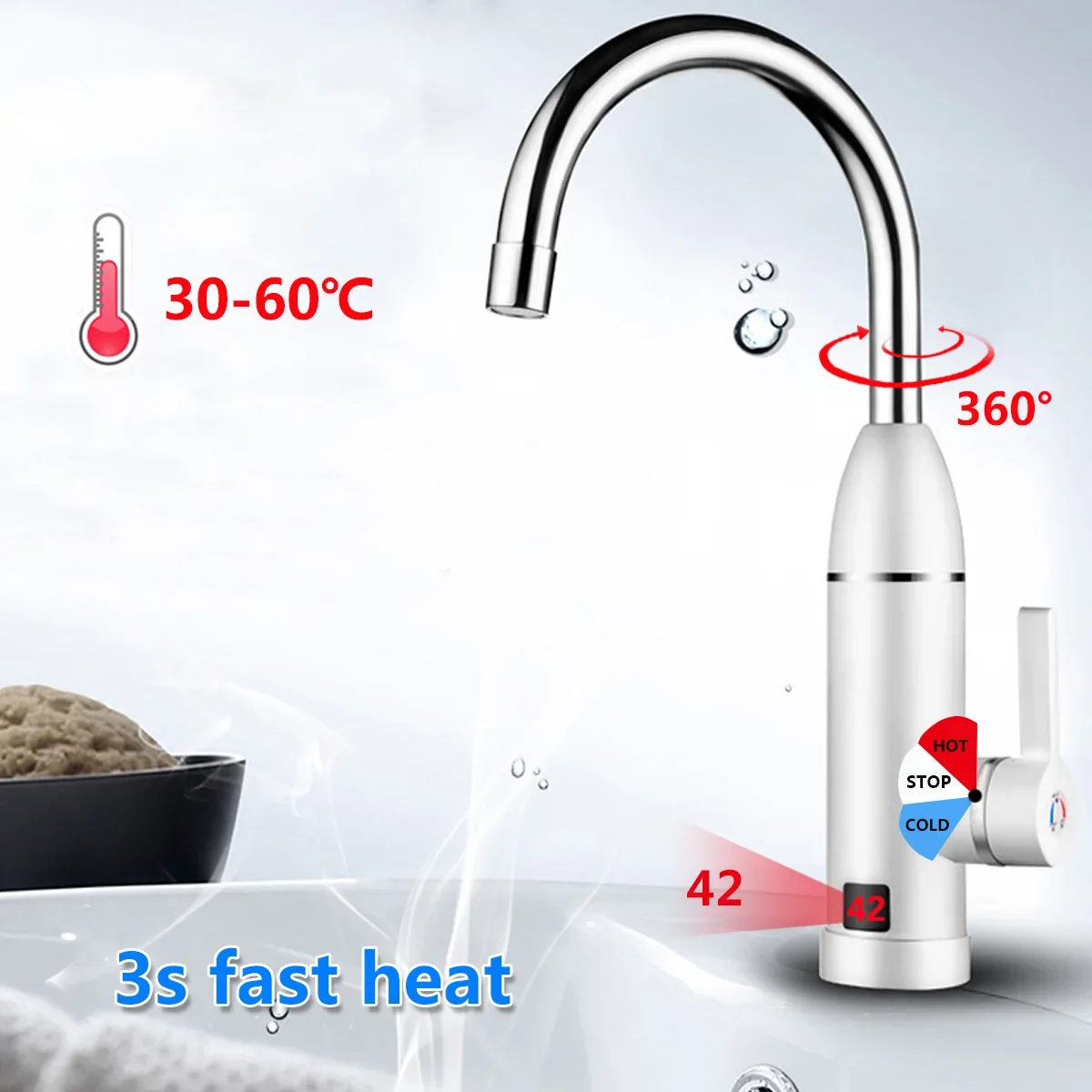 Electric Instant Hot Water Tap Heater 3000W with Temperature Display - Newest Kitchen Water Faucet Heater