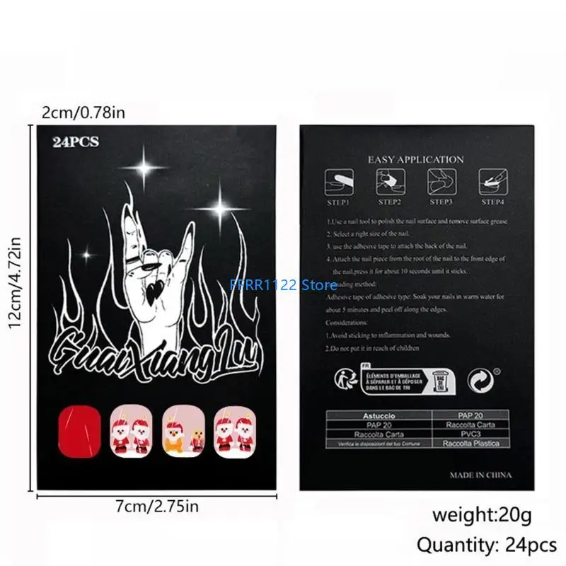 Y1uf 24 pezzi Pressa Natale unghie corti False Nails Babbo Natale unghie artificiali Copertina piena unghie per