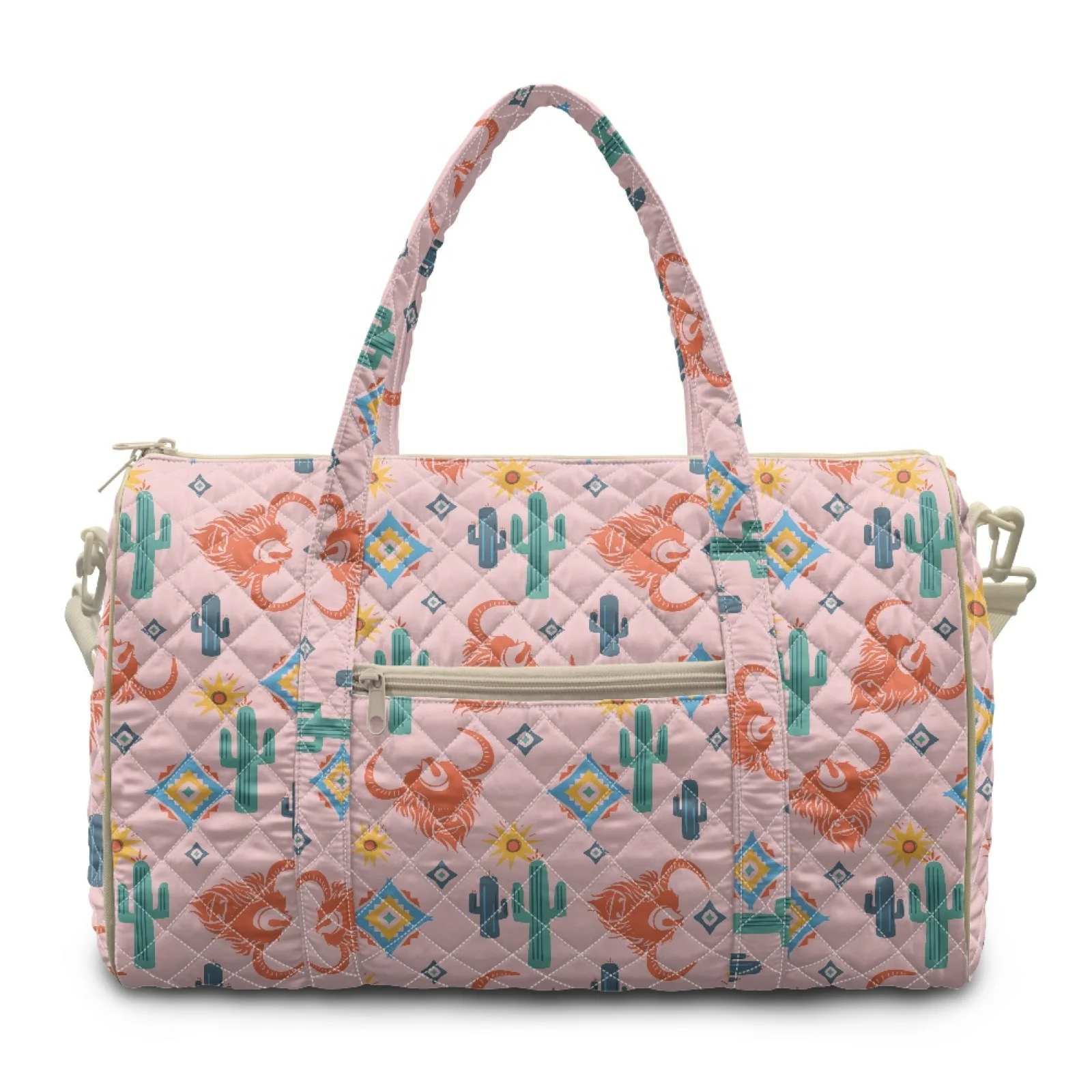 Coloranimal Bison Cactus Print Easy Access Pocket Quilted Travel Duffels for Beach Polyester Travel Duffel Bags New Trend