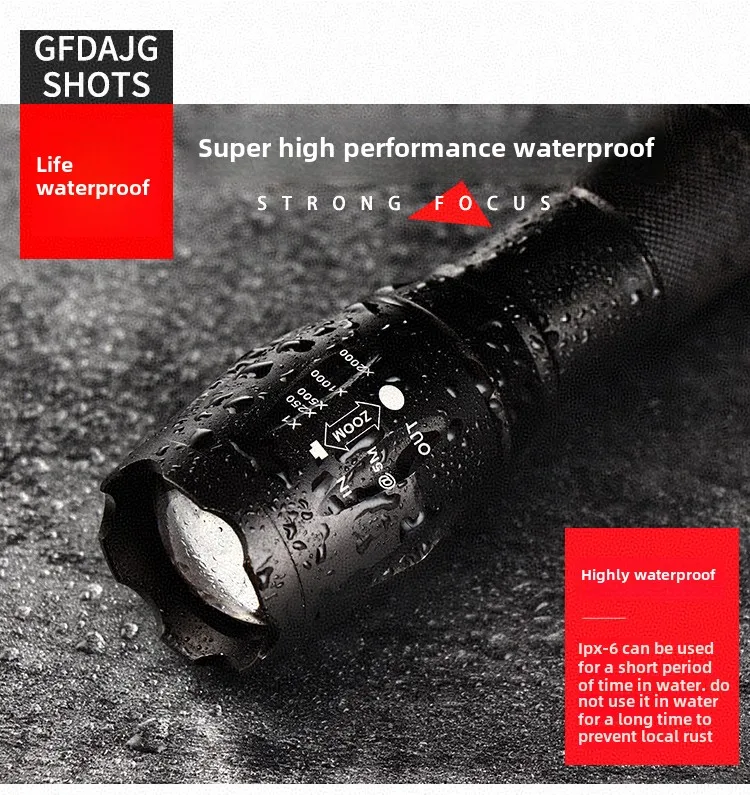 

Explosive T6 Strong Light Long Distance Flashlight LED Telescopic Focusing Charging Mini Aluminum Alloy