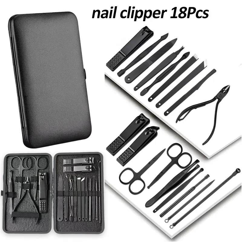 

Профессиональный маникюрный набор, 7-18 шт., набор для педикюра из нержавеющей стали с черным чехлом из искусственной кожи, набор для ухода за ногтями, инструмент для дизайна ногтей