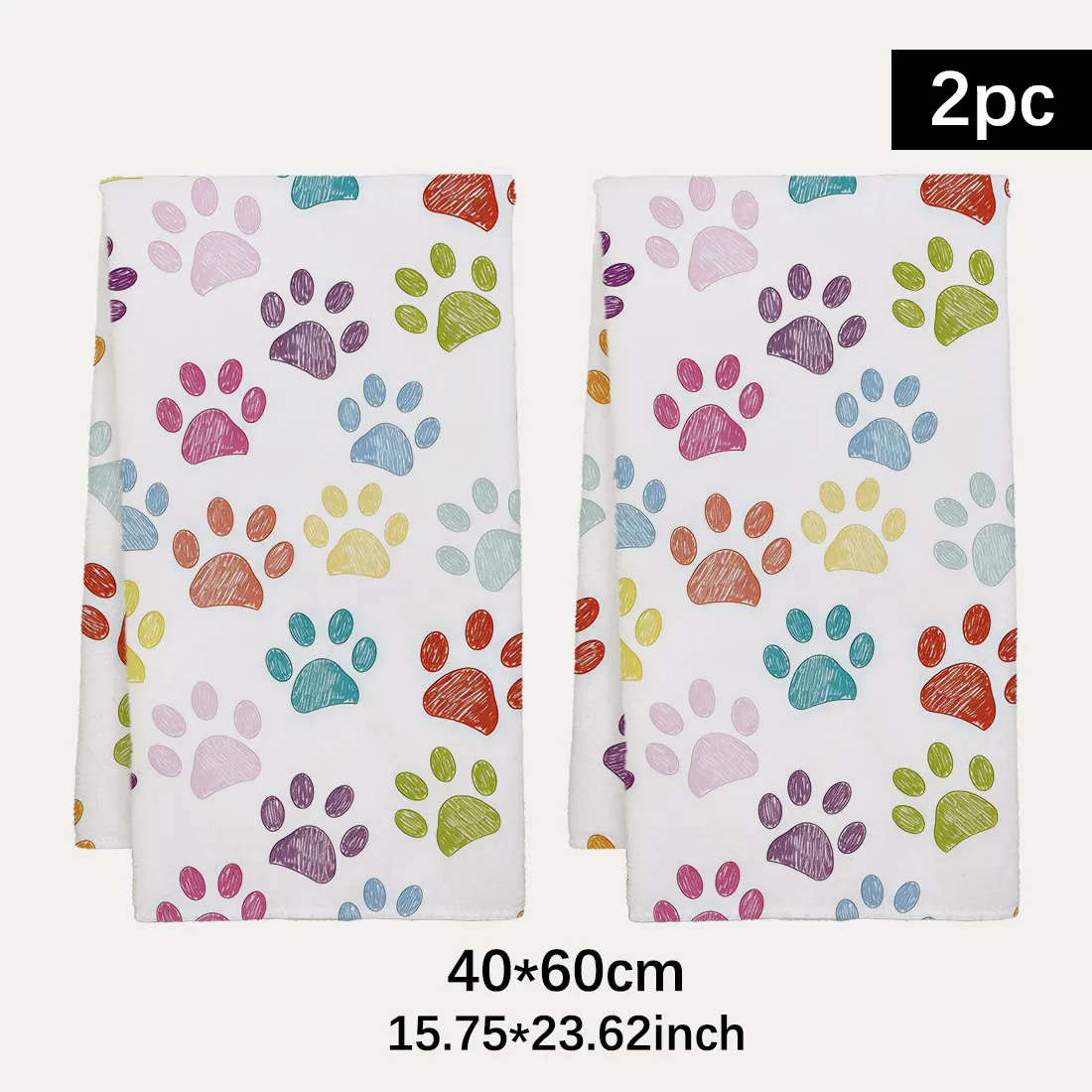 2PCS colorful paw print pattern kitchen towel, watercolor style 40x60cm ultra-fine fiber kitchen towel, home decoration products