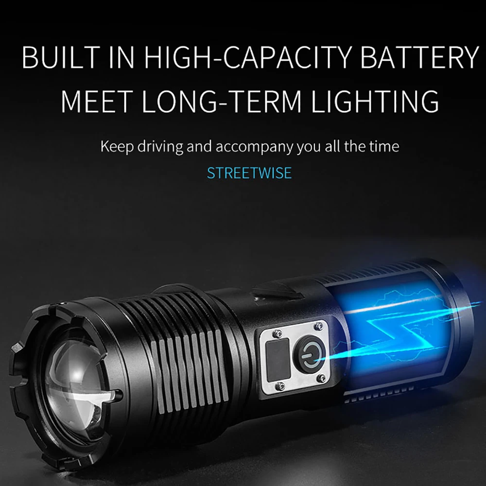 1200W Newly High Power Led Flashlights Tactical 8800mah 18650 Built-in Battery Light Emergency Spotlights 10km Holiday Gifts