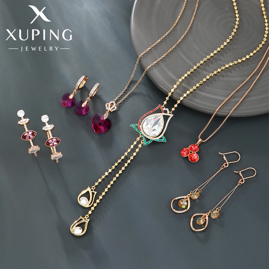 Xuping Jewelry New Arrival Fashion Mixed Designs Promotion Crystal Earring Necklacer for Women LadiesGift