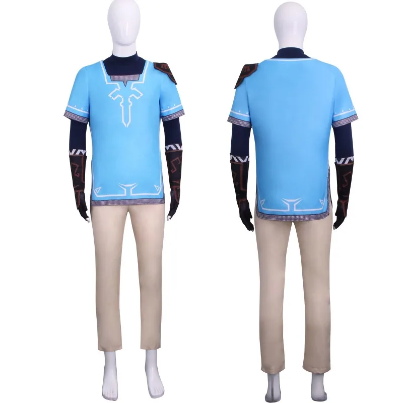 Link Tears of the Kingdom Cosplay Costume Blue and Green Tunic Trousers Belt Harness for Kids and Adults with Shoulder Strap view 4