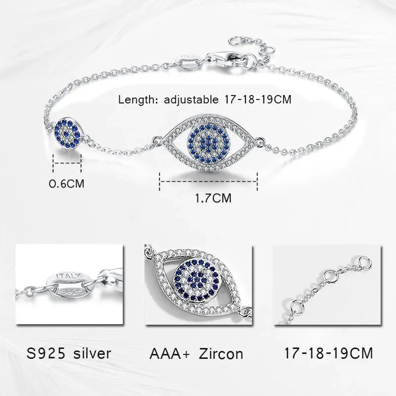 TONGZHE Evil Eye Bracelet 925 Sterling Silver Blue Main Stone Jewelry Link Bracelets For Women Lucky Luxury Pulseira Feminina