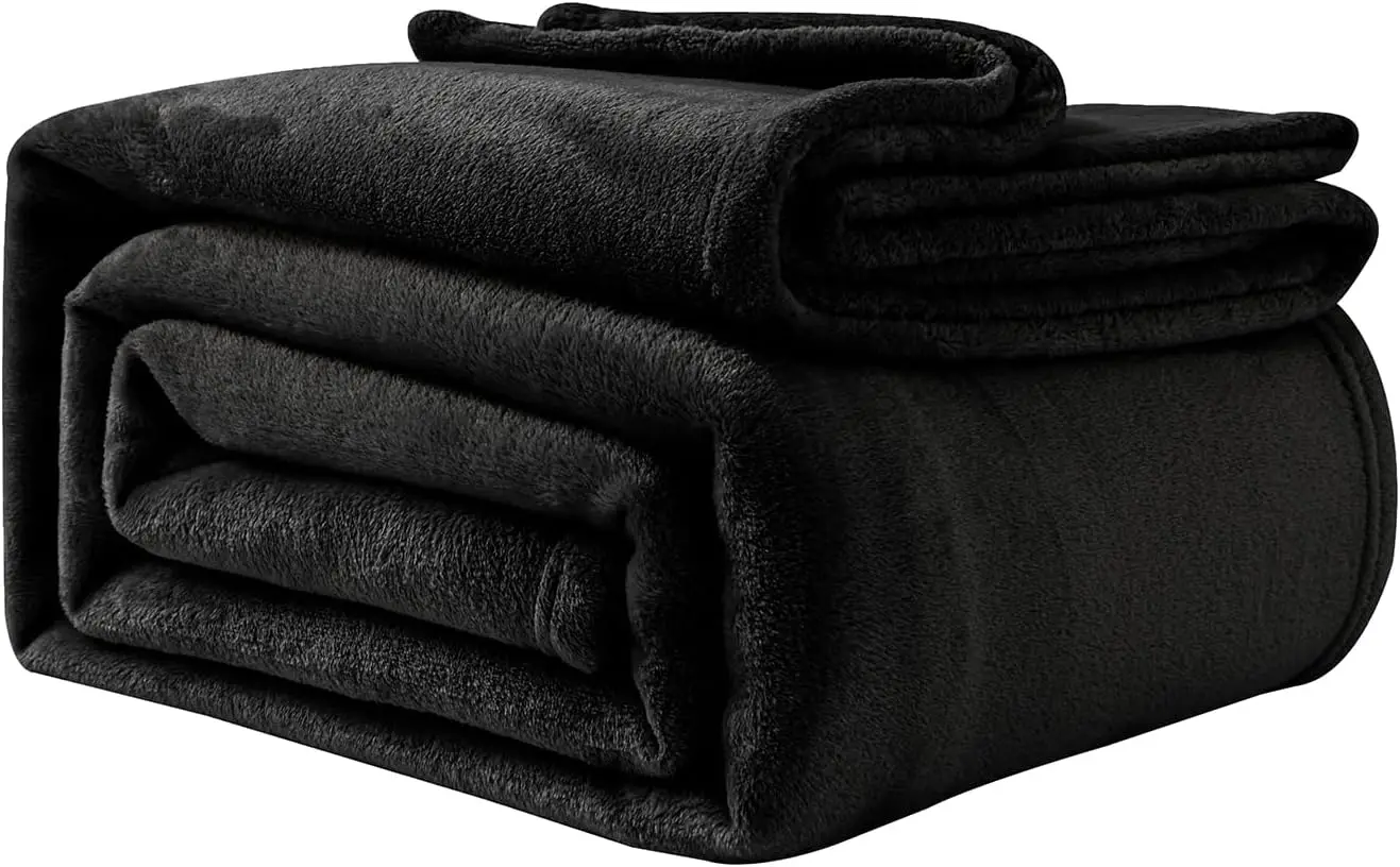 Good Nite Cuddle blanket Fluffy Fleece Day blanket for Adults Soft Sofa blanket Warm & Machine Washable Black