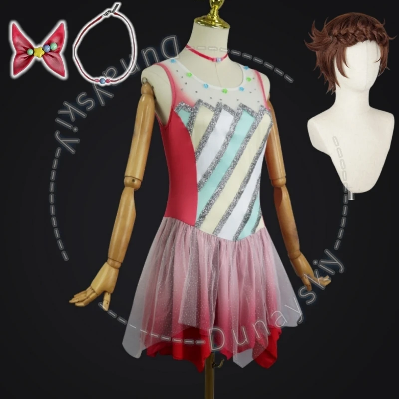 

Anime Medalist Inori Yuitsuka Cosplay Costume Wig Medarisuto Ice Skating Slim Fit Dress Necklace Accessories For Women Carnival