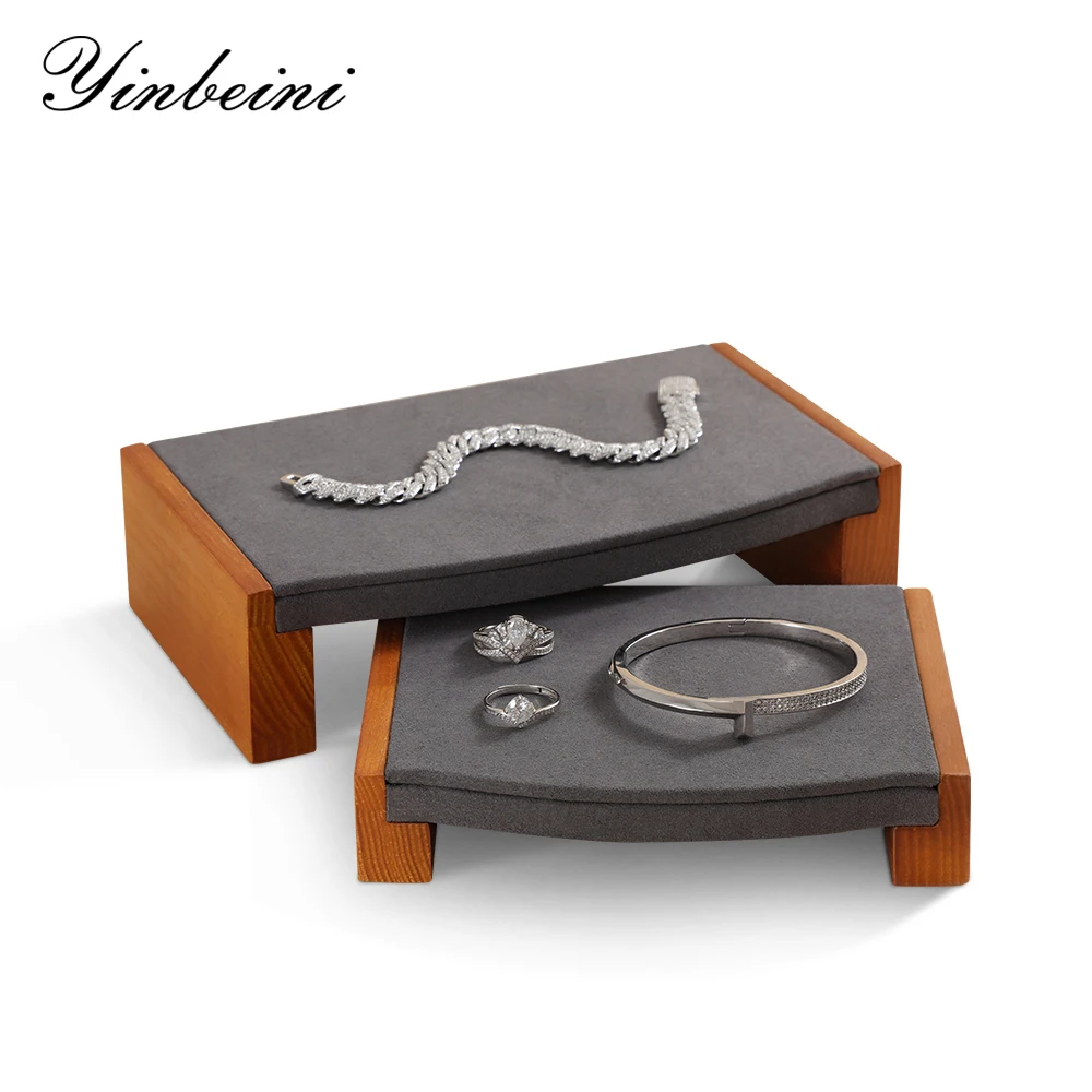 YinBeiNi Necklace Bracelet Ring Organizer Wooden 2Pcs Jewelry Display Stand with Microfiber Watch Bangle Storage Props SM014