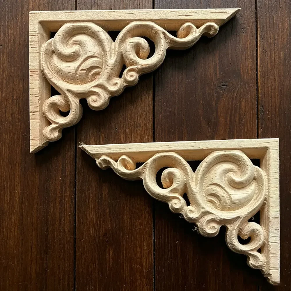 10PCS Wooden Wood Applique Decorative Antique Flower Piece Pass Background Wall Wardrobe Home Decoration Accessories