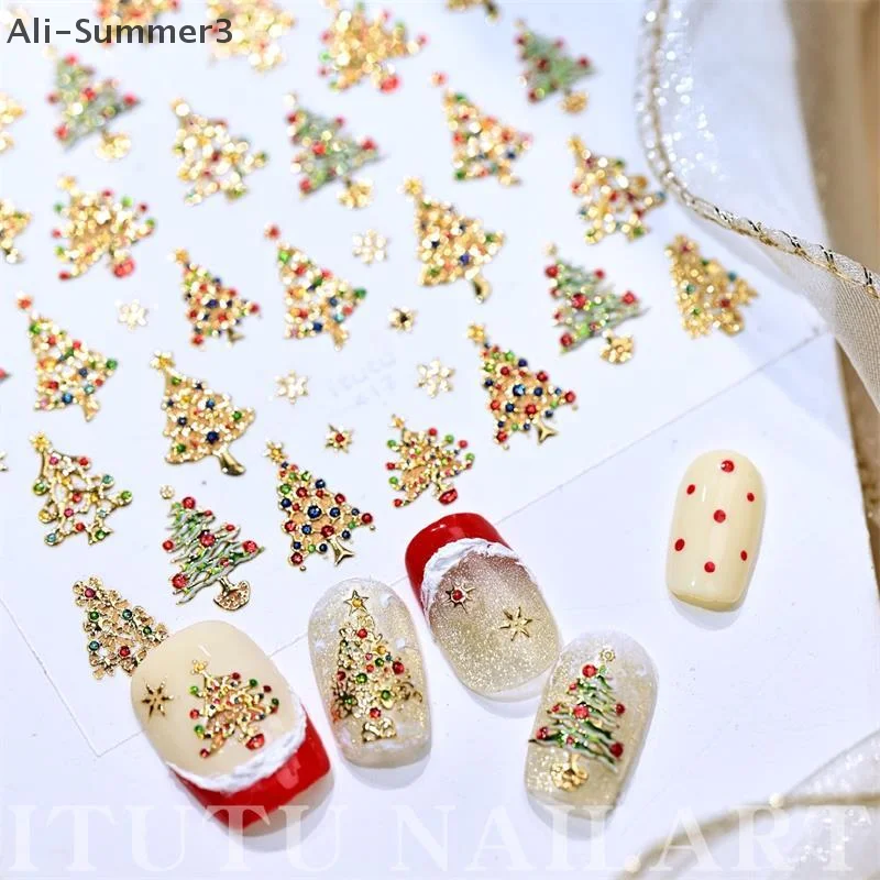 لطيف عيد الميلاد نمط كريستال الكرة أضواء ملونة شجرة عيد الميلاد مسمار الفن طباعة ملصقات مانيكير الشارات ملصقات مسمار ديكور هدية #2