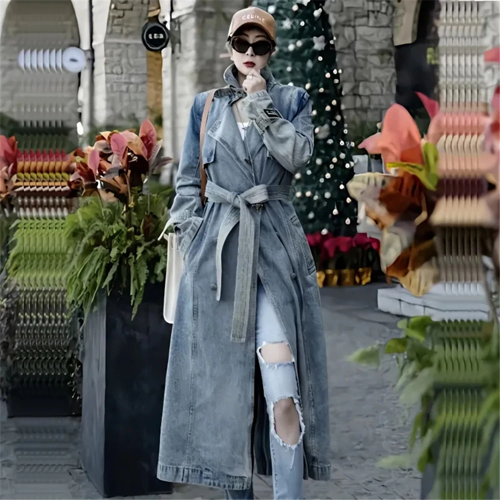 Denim Women'S 2024 Spring And Autumn New Trend Personalized Retro High Fitting Long Trench Coat