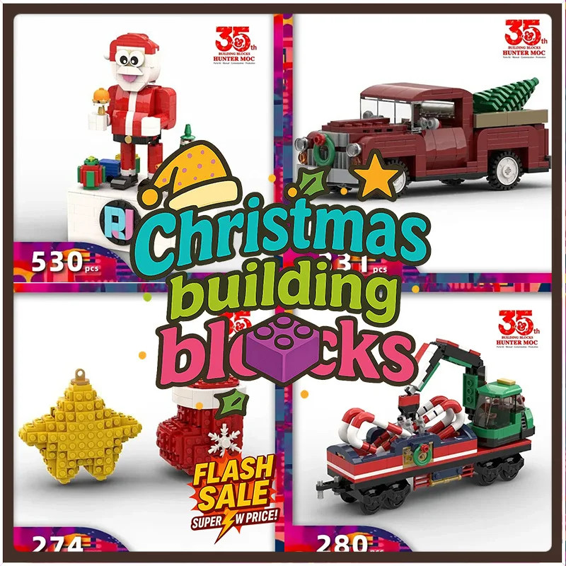 

2025 Christmas Village Building Blocks – Sleigh, Reindeer, Gingerbread, Santa's Stockings & Train Motor Kit