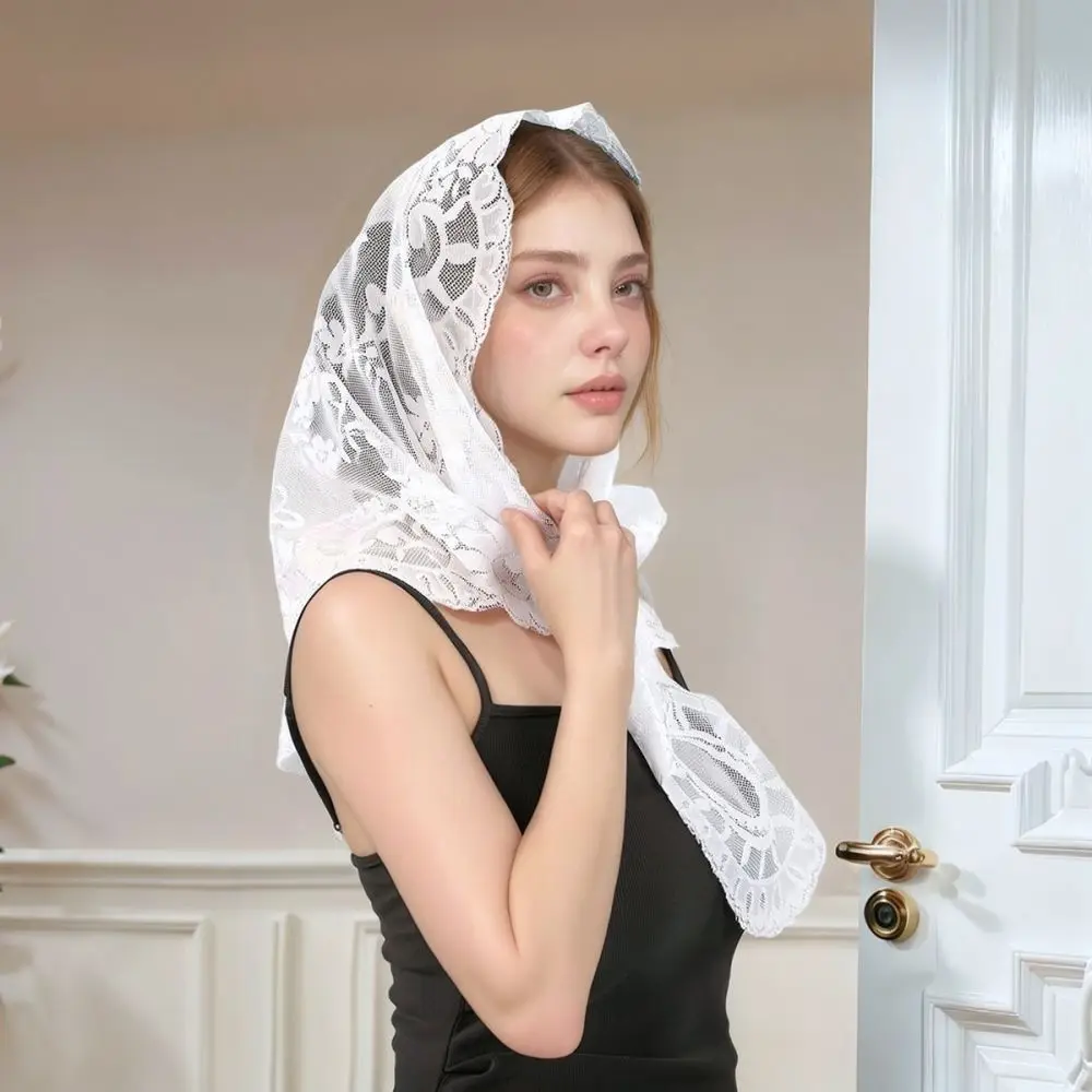 Fashion Vintage Floral Lace Triangle Scarf Elegant Hair Band Breathable Sun Protection Shawl Women Neck Kerchief Wrap