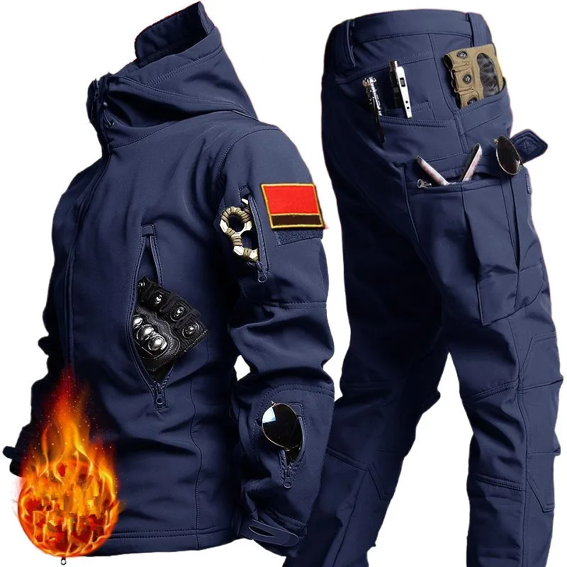 Winter Men Mountain Ski Warm Sets Men Shark Skin Soft ShellWindbreaker Sports Suit Mens Waterproof Padded Sets Tracksuit Coats