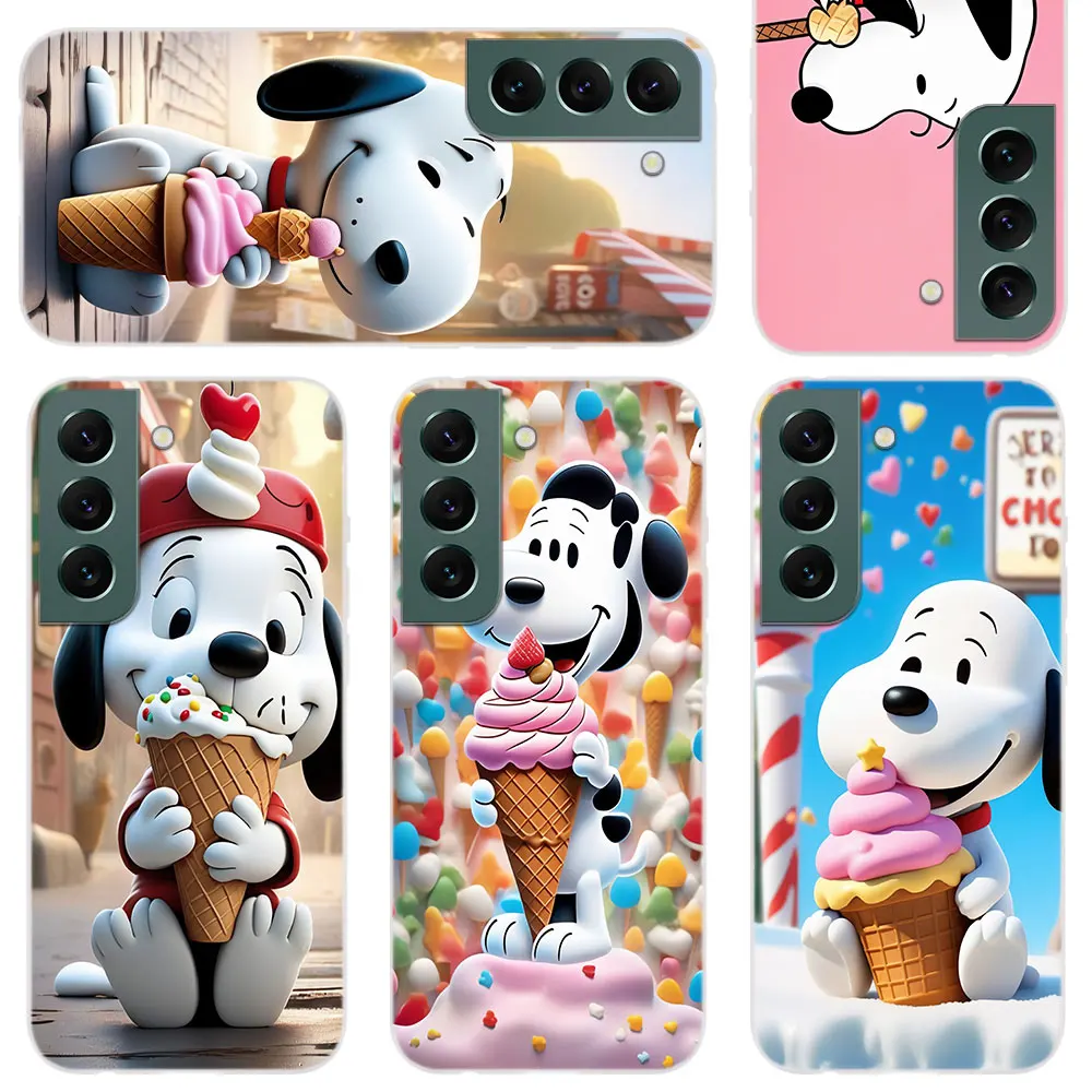 Soft Silicone Phone Case For Apple iPhone 15 14 13 12 11 Pro X XS Max XR Plus Mini Cover Snoopy Cartoon eats ice cream