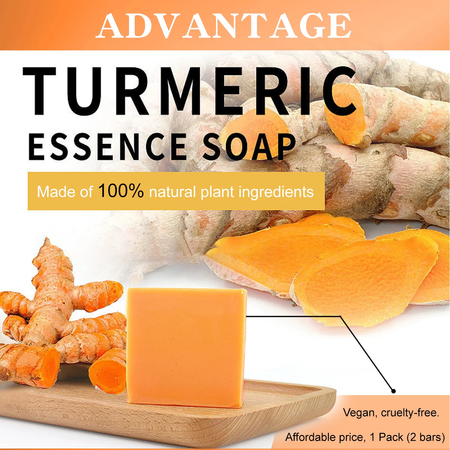 65g x 2 Turmeric Whitening Soap Brightening For Dark Spots Even Skin Tone Deep Cleaning Handmade Soaps Smoothing Skin