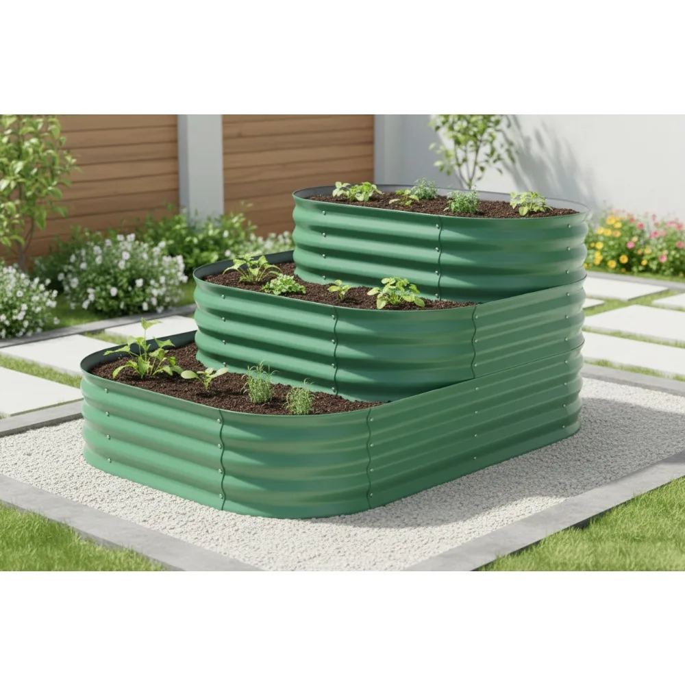 

Большой комплект оцинкованной садовой кровати 61x42x31 дюйма - модульная уличная кашпо 3-в-1 для овощей, трав, цветов