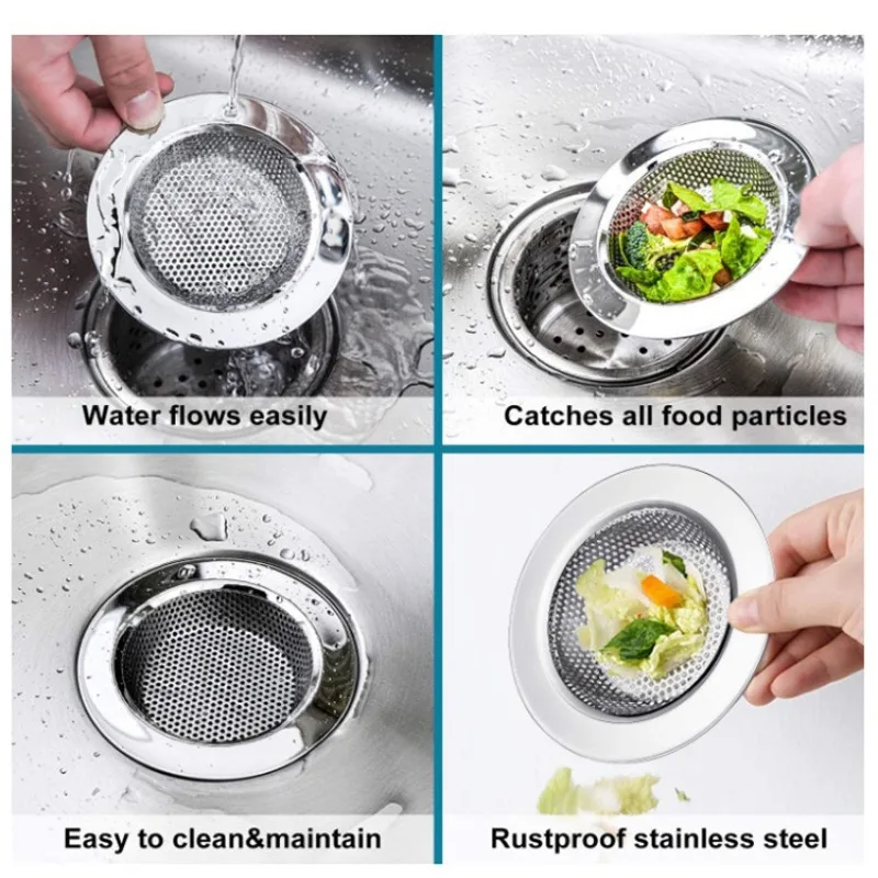 Stainless Steel Sink Filter Mesh Shower Floor Drain Hair Catcher Stopper Food Slag Drainer for Kitchen Bathroom Accessories