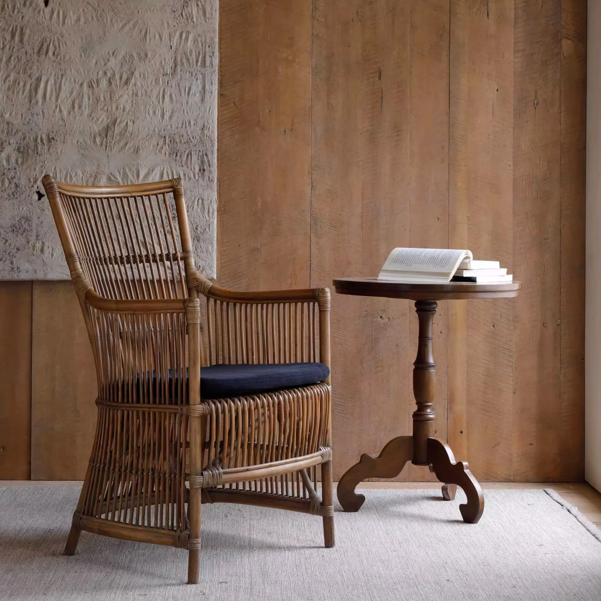 

✿s French Carmen Chair Handmade Full Rattan Sofa Chair with Southeast Asian Backrest Model for Dining and Leisure in Tea Rooms