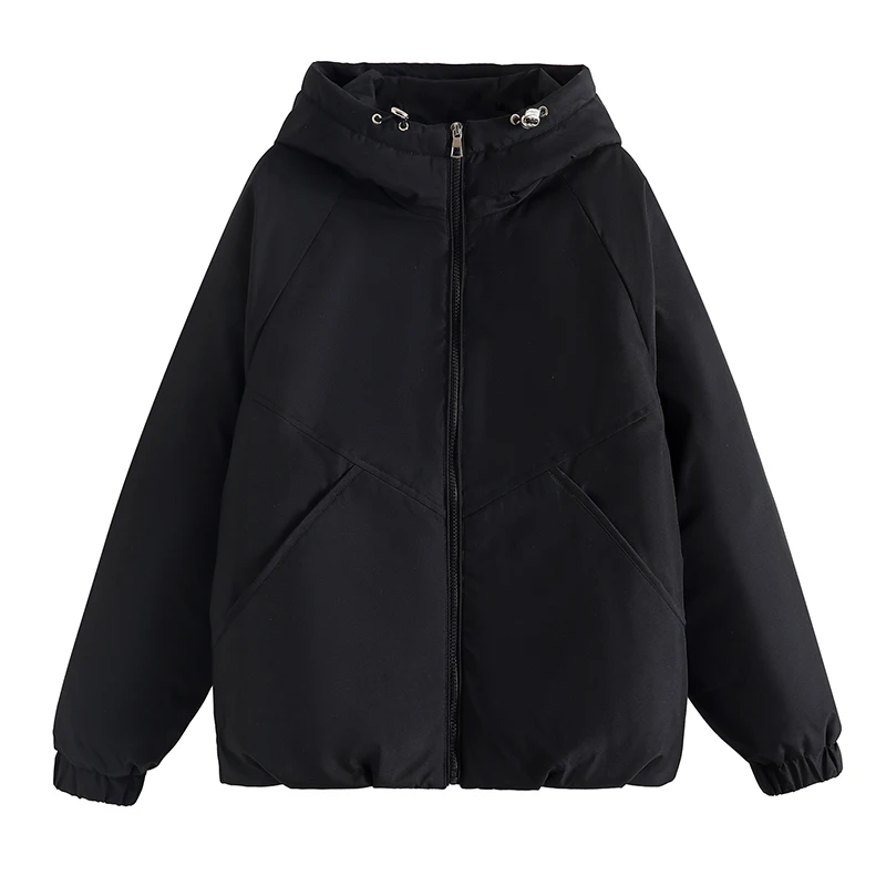 

Простое однотонное хлопковое пальто с капюшоном, женские повседневные свободные теплые куртки на молнии с длинными рукавами, модная утепленная верхняя одежда большого размера