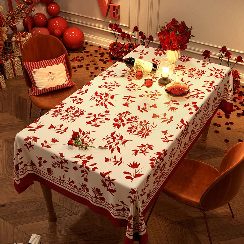Festival Romantic Decorative Tablecloth Red High Quality Pvc Waterproof Table Cover for Home Hotel Restaurant Reusable Table Mat