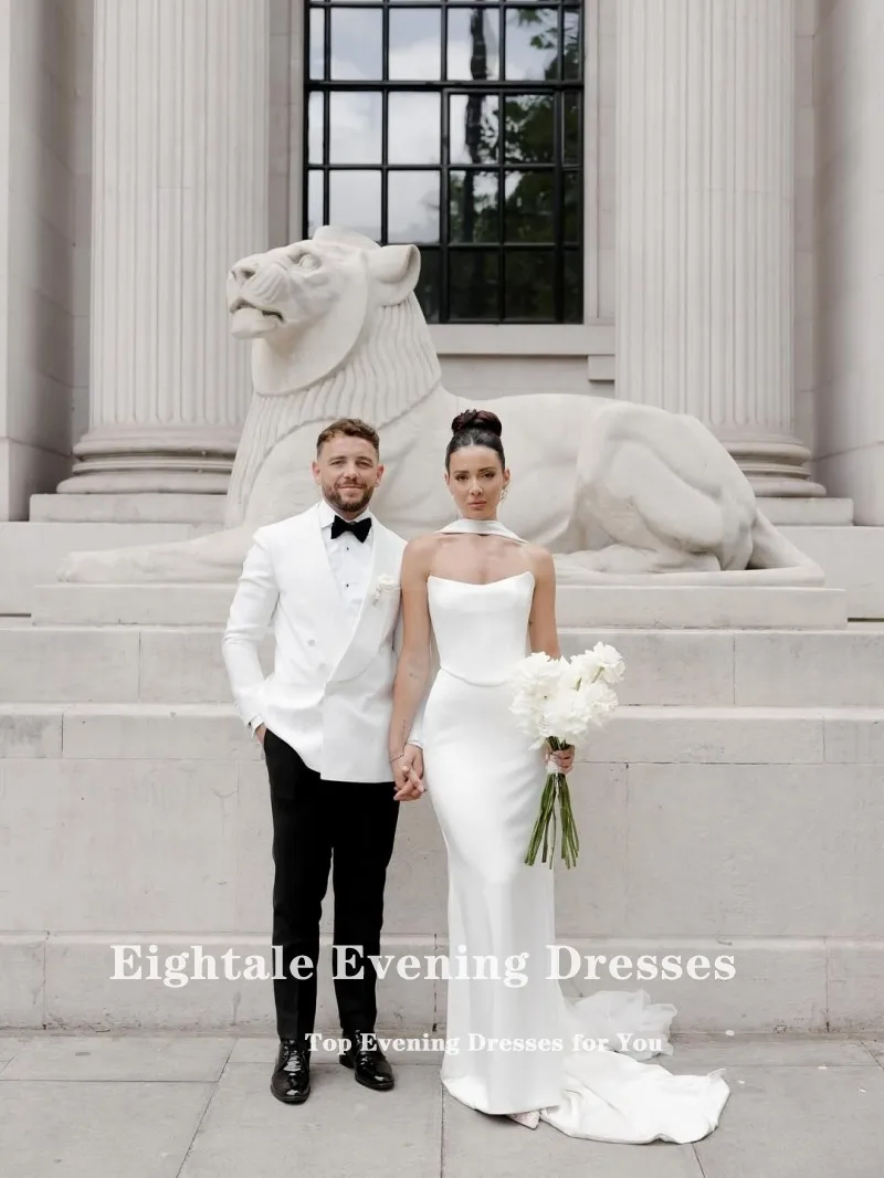 Eightale árabe vestidos de casamento personalizado colher branco marfim sem costas sereia muçulmano vestido de noiva robe de mariée