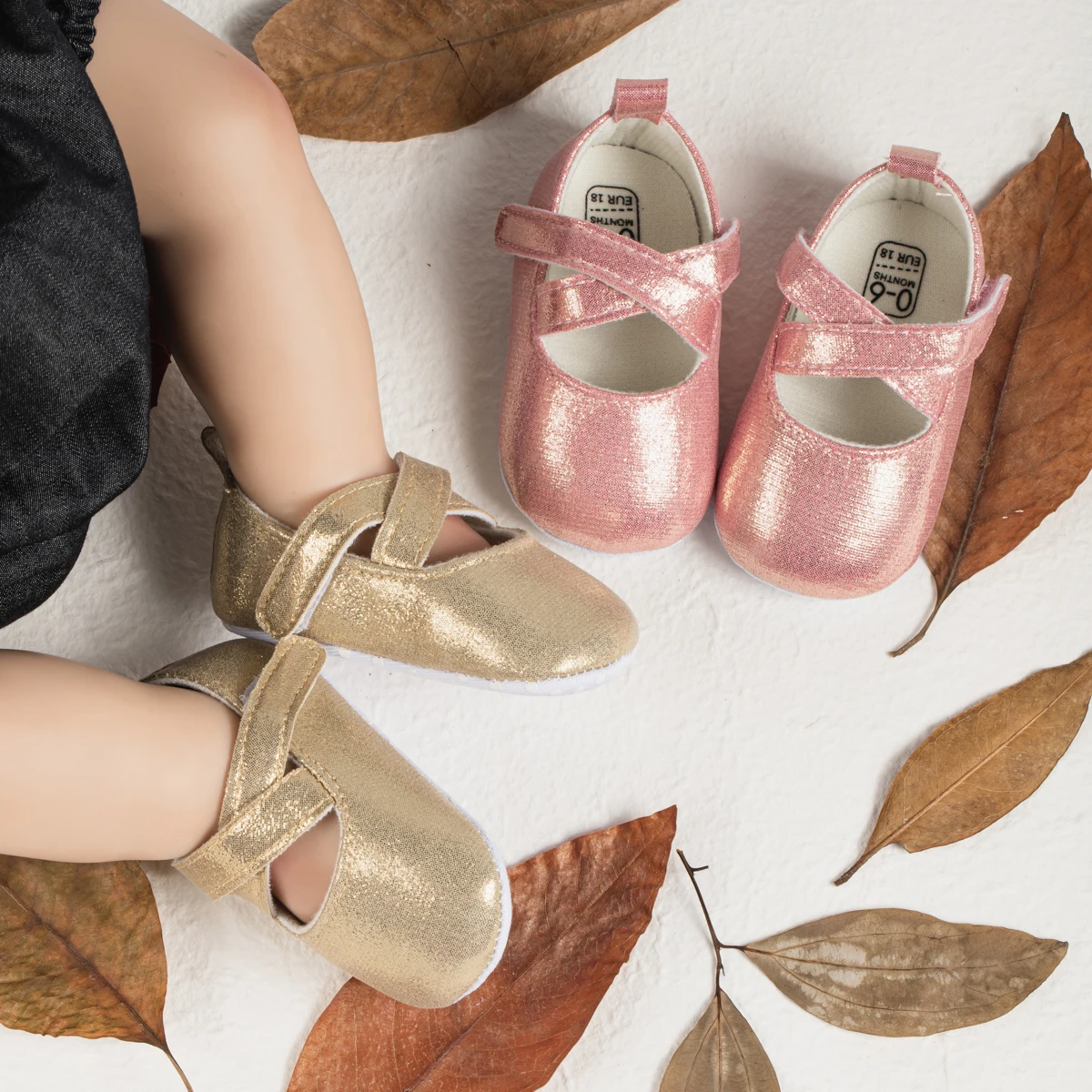 

New Fashion Simple Girls Baby Princess Shoes Cross Strap Bowknot Anti PU Leather Gradient Shiny Toddler Dress Shoes
