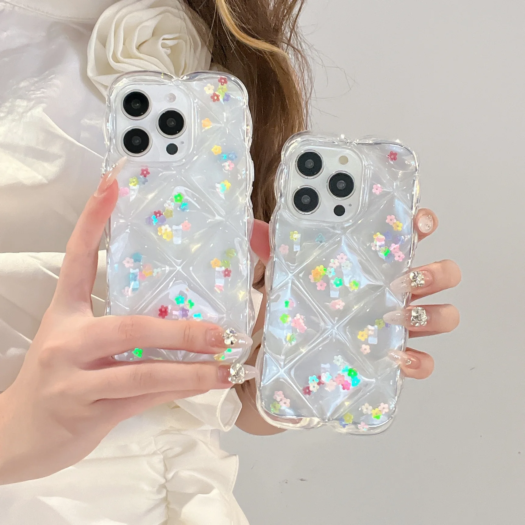 

Оригинальный чехол для телефона с ромбовидной сеткой и разноцветными маленькими цветами для iPhone 17, Air 16, 15, 14, 13, 12, 11 Pro Max