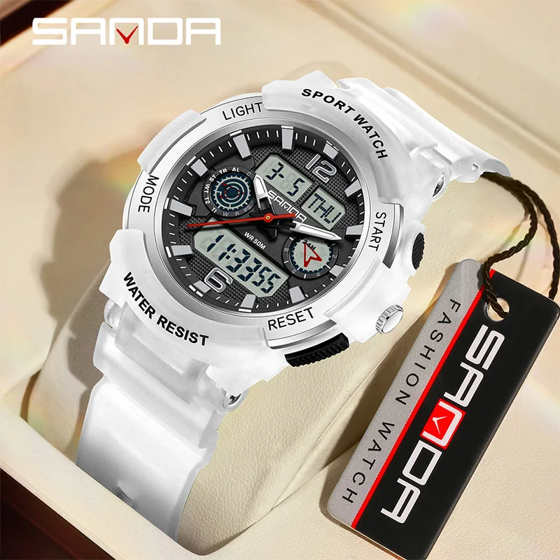 SANDA New Student LED Digital Watch Ms Sport Electronic Watches Fashion Clock Outdoor Waterproof Dual-Display Women Wristwatch