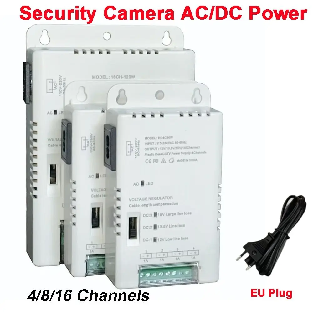 

4/8/16 Channels CCTV Camera Power Supply 90V-264VAC Input 12V-13.8-15VDC Output Security Camera Power Supply