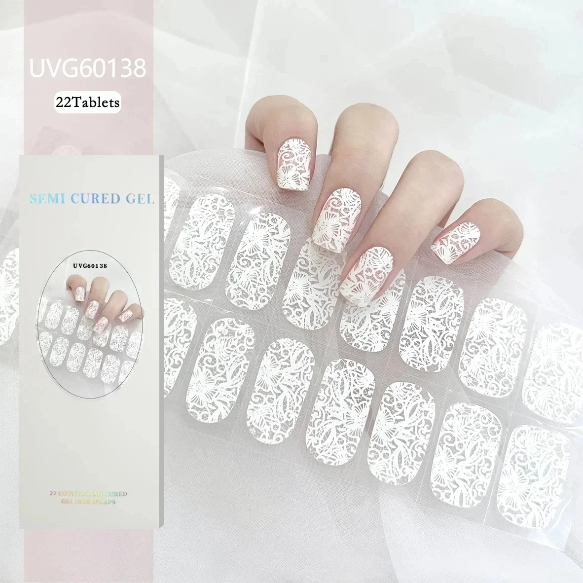 16/18/20Tips Christmas Gel Nails Stickers Adhesive Long Lasting Full Cover Semi-Cured Gel Nail Wraps Harden In UV Lamp Need