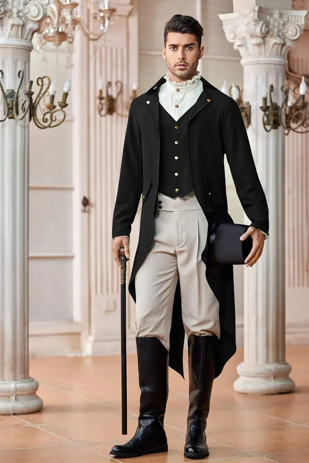 Mens Steampunk Gothic Jacket Victorian Tailcoat Vintage Halloween Costume Tuxedo Coat Uniform view 3
