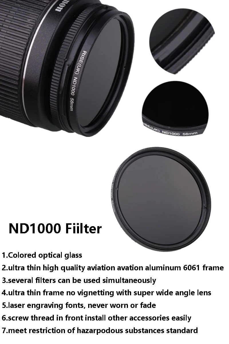 ND1000 Neutral Density Filter for Camera Lens 49MM 52MM 55MM 58MM 62MM 67MM 72MM 77MM 82MM 95MM For Canon Nikon Sony Camera LENS