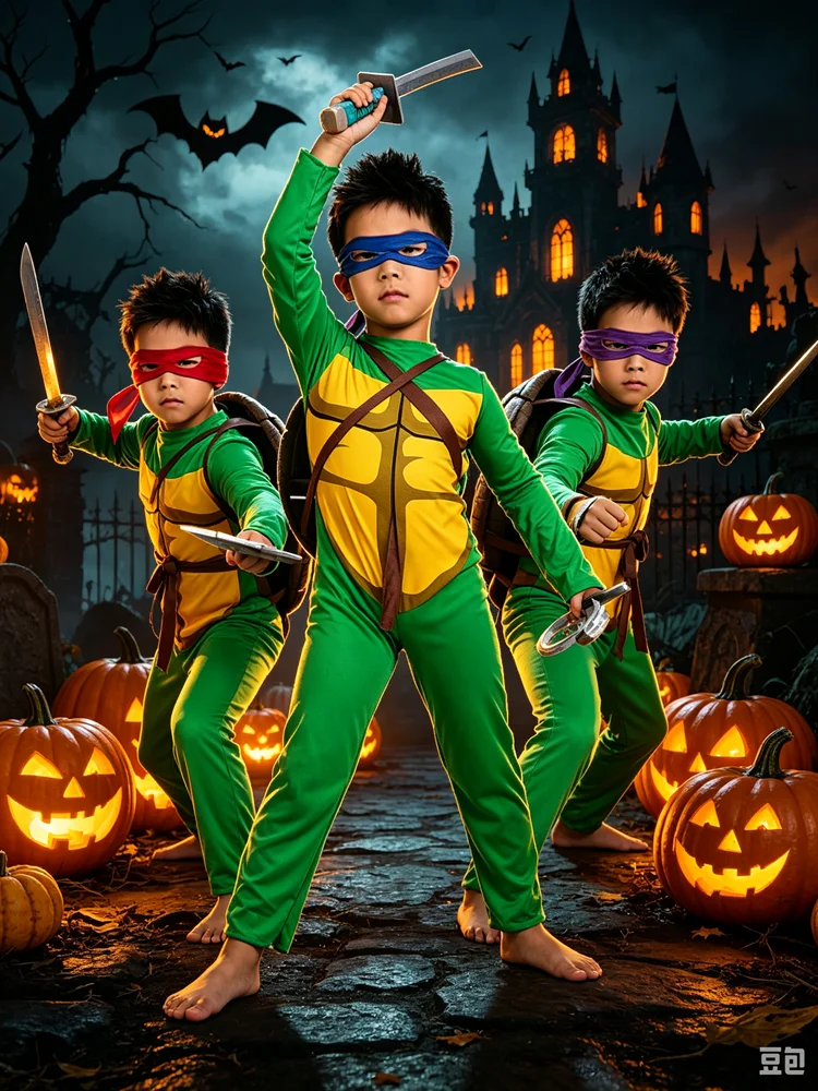 Teenage Mutant Ninja Turtles Cosplay Jumpsuit With tools Set TMNT Costume Halloween Carnival Birthday Party  4‑Colors