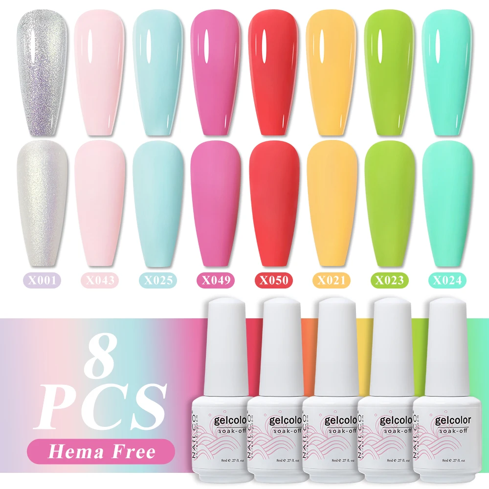 

NAILCO Hema Free 8ml 8pcs/Set Gel Nail Varnish Semi Permanent Vernis Polish UV Manicure Nail Art Design Lakiery Hybrydowe Vernis