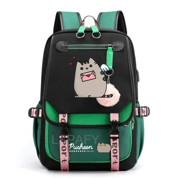 Fat Cat Cartoon Backpacks for School Students Girls Book Bag Simple Laptop Computer USB Backpack Lady Multipocket Travel Bags