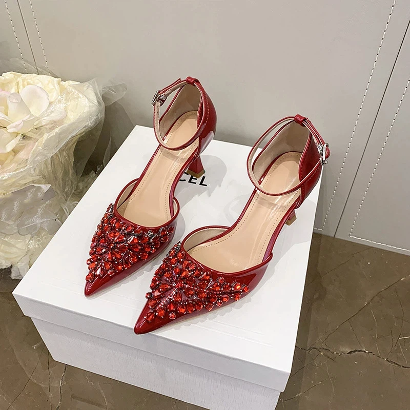New Spring/summer Women's High-heeled Shoes: Fashionable Pointed-toe, Closed-toe, Single-strap Sandals/pumps with Open Sides.