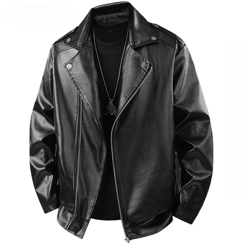 

Vintage American mens leather jacket windproof motorcycle riding jacket PU leather loose casual lapel bomber jacket menswear