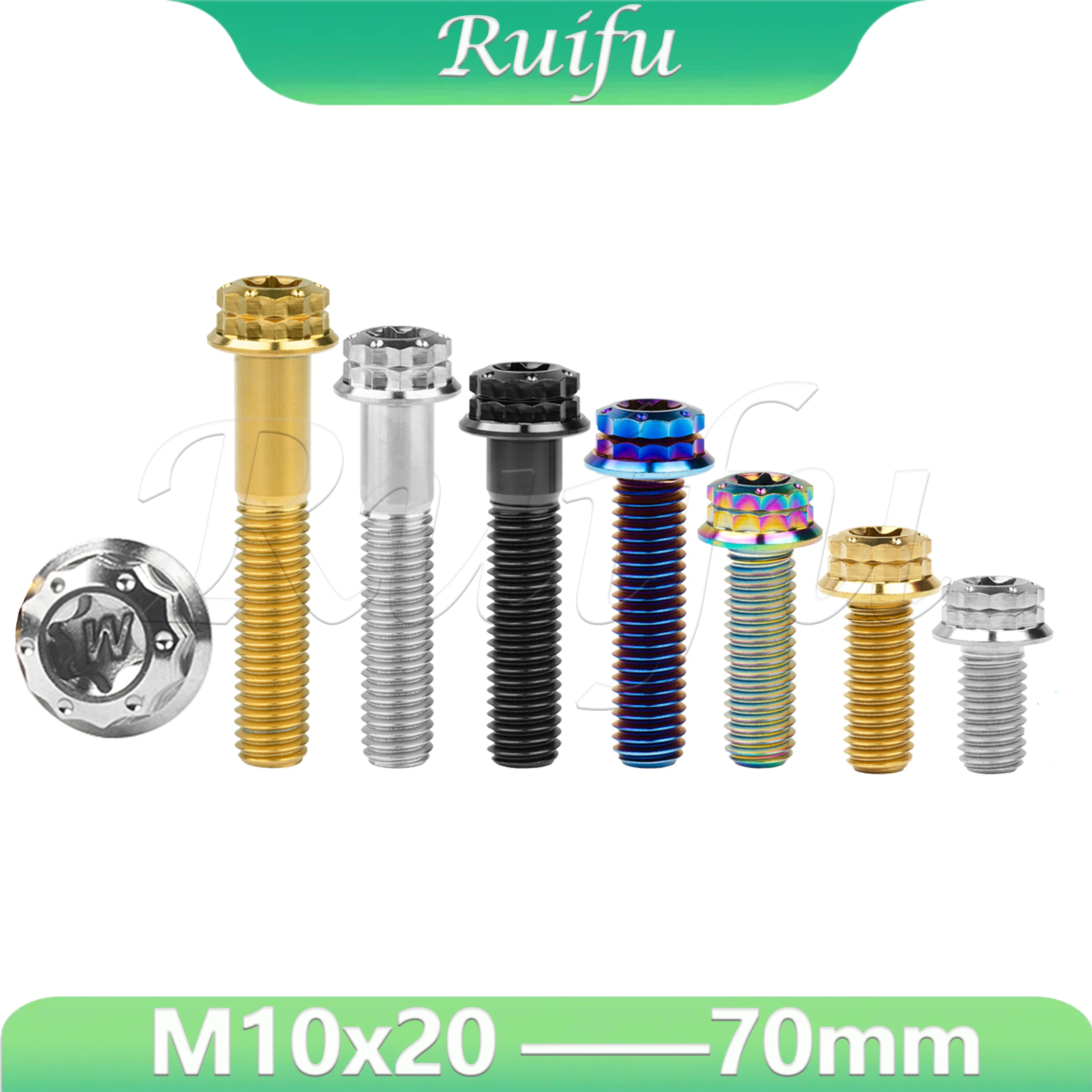 Ruifu  Titanium Bolt Ti Bolt M10x20~70mm Pitch1.25/1.5mm Flange 12 Points T50 Torx Head Screws for Motorcycle Calipers Refitted