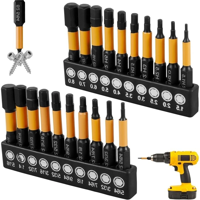 ABSJ-Screwdriver Extension Adapter 20Pcs Impact Hex Head Allen Wrench Drill Bits 1/4In S2 Steel Security Magnetic Tips