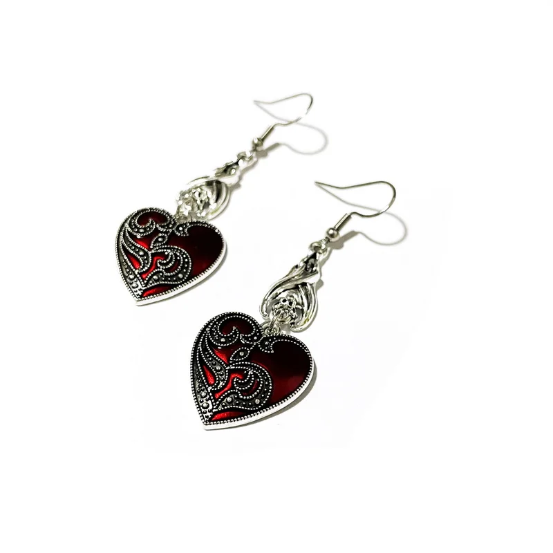 Wholesale Gothic Mysterious Earrings Jewelry Blood Rose Heart-shaped Angel Pendant Earrings Ladies Retro Earrings Jewery