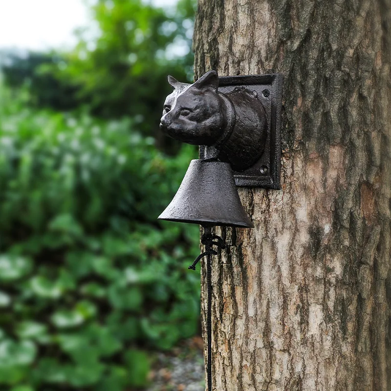 

Country style cast iron cat head hanging bell pendant doorbell cast iron animal bell decorative prop