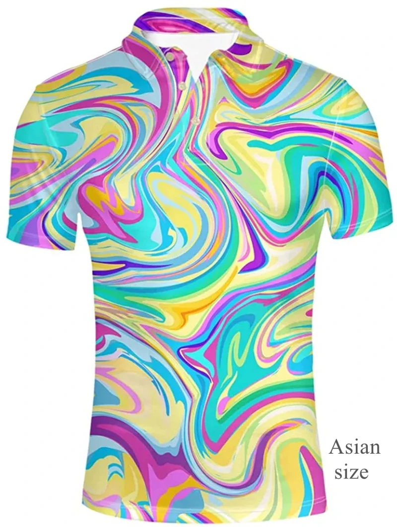 3D Print Psychedelic Pattern Mens Short Sleeve Polo Shirts Colorful  Full Print Golf Shirts For Unisex Summer Casual Men Clothes